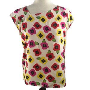 TUCKER 100% Silk Pansy Print Blouse Size Small
